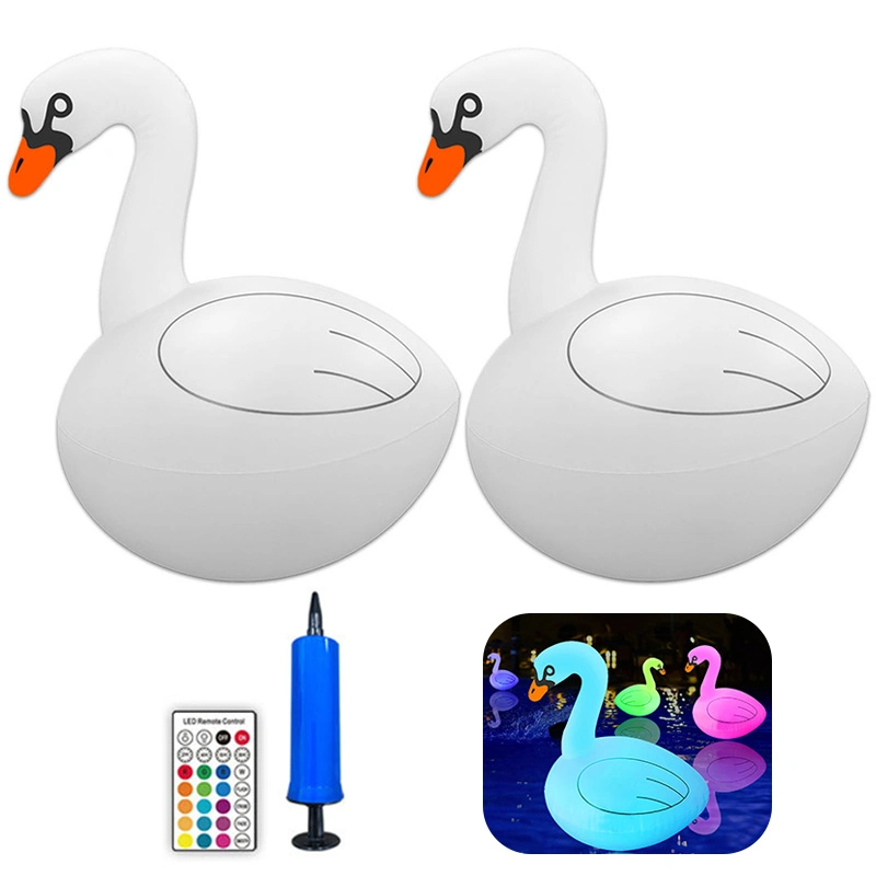 2PCS Swan Shape Inflatable PVC Floating Lamp Remote Control Solar RGB LED Light Pool Landscape Decor Light